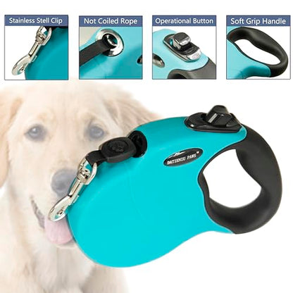 16Ft Chew Proof Retractable Dog Leash Anti-Chewing Wire Ropes Hands-Free Adjustable Safety Lock Durable Nylon Belt for Medium Dogs Blue M - color: Blue, size: Medium