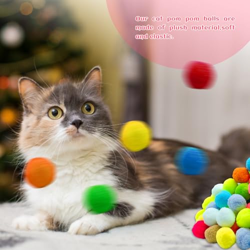 Jgalnim 100 Cat Pom Pom Balls &2 Cat Toy Launchers,Cat Toys Ball Launcher,Launch Ball Cat Fetch Toy,Interactive Cat Toy Balls for Kitty Gifts