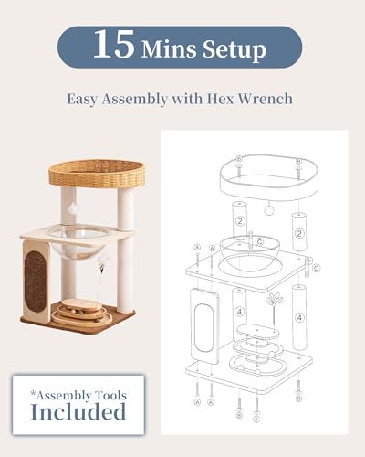 Modern Cat Tree for Large Cats, Modern Cat Tree Tower with Wide Shelves Cotton Scratching Posts, Super Sturdy Base, Cozy Perches, and Interactive Toys for Indoor Kittens 31-Inch - color: S81D