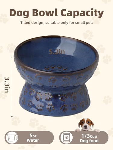 GDCZ Elevated Ceramic Puppy Bowl, 5 Oz Raised and Tilted Water Bowl, Pet Bowl for Small Dog, Fat Faced Cat, Kitten (Blue) - color: Blue