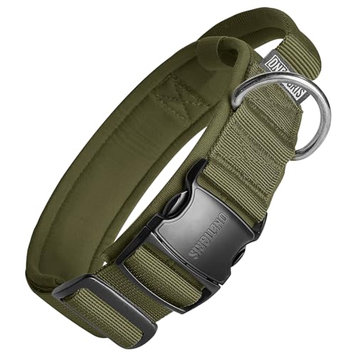 OneTigris Tough Dog Collars, Tactical Dog Collar with Handle, Milltary Adjustable Dog Collar with Heavy Duty Metal Buckle for Training (Medium (Pack of 1), Green) - color: Green, size: Medium