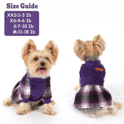 Dog Clothes for Small Dogs Girl Boy Dog Sweater Dress, Puppy Sweater Pet Clothes Shih Tzu Wedding Birthday Pink Plaid Dresses Holiday Festival Outfits (Purple, XX-Small) - color: Purple, size: XX-Small (Chest 11in )