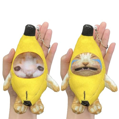 Upgraded Banana Cat Plush, 2 Pack, 7 Inch, Crying, Funny Keychain with 4 Sound for Kids Adult