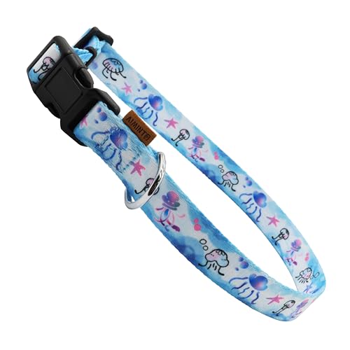 Dog Collar, Cute Jellyfish in Ocean Pattern, Soft and Adjustable Collar with Quick Release Buckle (XS (Neck 9-13", Width 3/8"), Ocean Blue) - color: Ocean Blue, size: XS (Neck 9-13", Width 3/8")