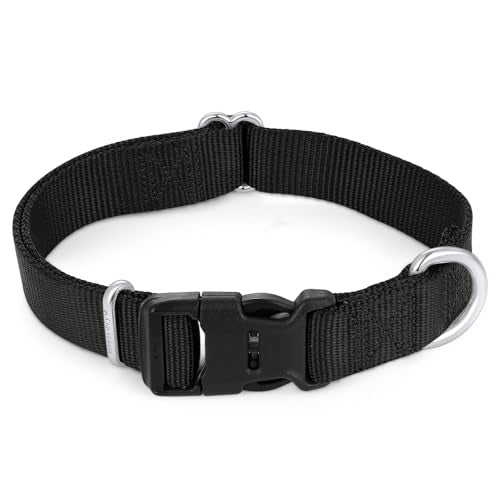 Mikivery Nylon Dog Collar with Quick Release Buckle Soft Adjustable Sturdy for Small Medium Large Dogs Black,M - color: Black, size: M：13"-20"