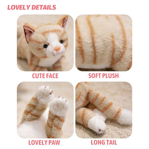 PEACH CAT Striped Cat Stuffed Animal 9.8" Realistic Kitten Plushies Soft Plush Toys Gifts for Kids Yellow - style: 9.8“ Yellow Cat