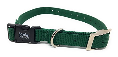 Sparky Pet Co - ECollar Replacement Strap - Easy Release Double Buckle Dog Collar - Rugged Nylon - Adjustable - D Ring - Quick Release Metal Clasp - for Invisible Fence Systems - 1" x 28" - Green - color: Green, size: 1" Wide