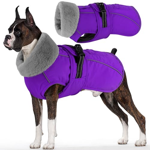 Dog Coat with Pocket, Waterproof Dog Jacket with Adjustable Buckle, Reflective Puppy Winter Coat Warm Turtleneck Fleece SnowJacket for Small Medium Large Dogs - Purple M - color: Purple, size: Medium(Chest:18.1"-24.4", Back:13.8")
