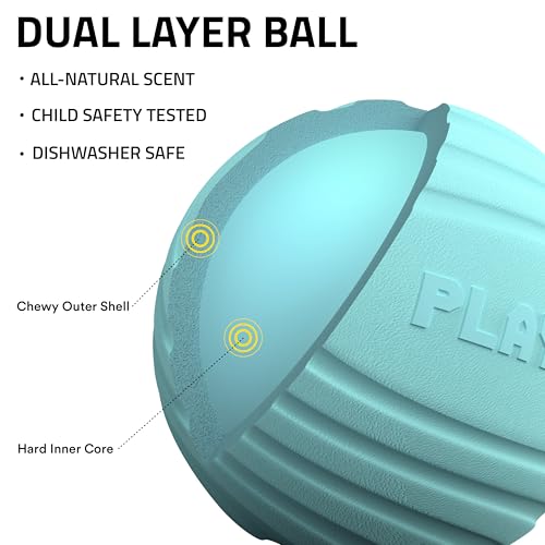 Playology Dog Toys | Dual Layer Ball Durable Chew Toy for Tough Chewers | Peanut Butter Medium Scented Dog Toy | Chew Toys for Dogs - size: Medium, style: Peanut Butter