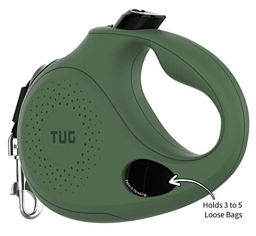 TUG Oval 360° Tangle-Free Retractable Dog Leash with Integrated Waste Bag Dispenser (Small, Green) - color: Green, size: Small