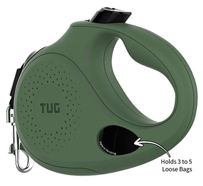 TUG Oval 360° Tangle-Free Retractable Dog Leash with Integrated Waste Bag Dispenser (Large, Green) - color: Green, size: Large