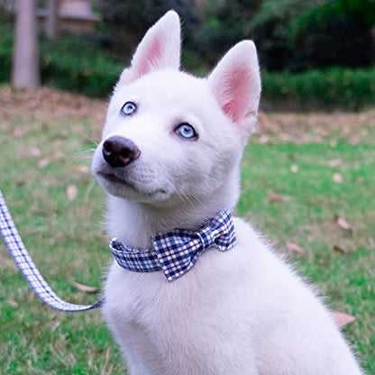 Tunkoo Dog Leash Plaid with Soft Comfy Cotton Handle，Girl Pet for Small Medium Large Dogs Cats Daily Walking（Bule Grid，M） - color: Bule Plaid Leash, size: Medium