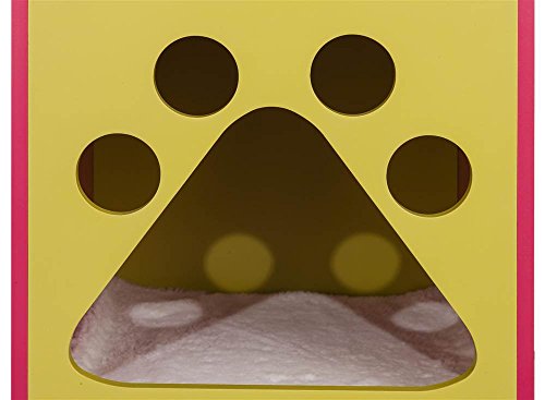 Elegant Home Fashions Cat Cuddle Box Pet House with Paw Design Mellow Green and Fuchsia Finish, PET-986