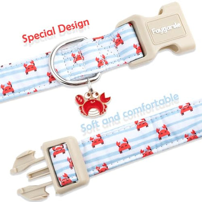 Faygarsle Cute Crab Pattern Dog Collar, Cotton Fabric, Light Blue Stripes, for Small Medium Large Dogs M - color: Red Crab, size: Medium