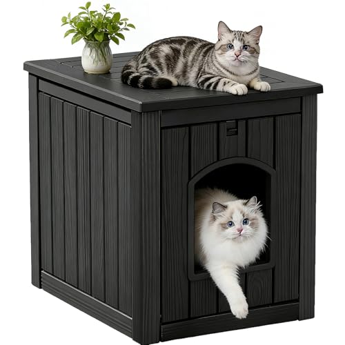 Outdoor Cat House Weatherproof, Feral Clawsable Cat Houses for Outdoor Indoor Cats Shelter, Insulated for Winter Outside, Sturdy Resin Material for Garden, Patio, Easy to Assemble, Black - color: Black, size: 23.6"d x 18.5"w x 22"h