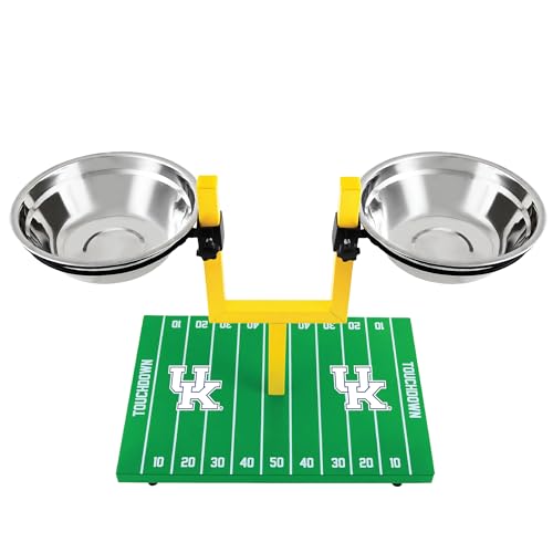 NCAA Kentucky Wildcats Goalpost Football Field Dog Feeder – Adjustable Elevated Dog Bowls with Stand, 2 Stainless Steel Bowls, Non-Slip Rubber Feet, Raised Pet Feeder for Large & Small Dogs - color: Kentucky Wildcats