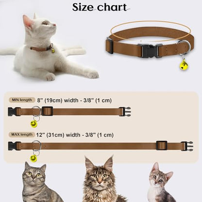 Breakaway Cat Collar with Bell - Leather Adjustable Kitten Collars with Safety Quick Release Buckle - Soft Small Pet Collars for Girl & Boy Cats (Brown) - color: Brown