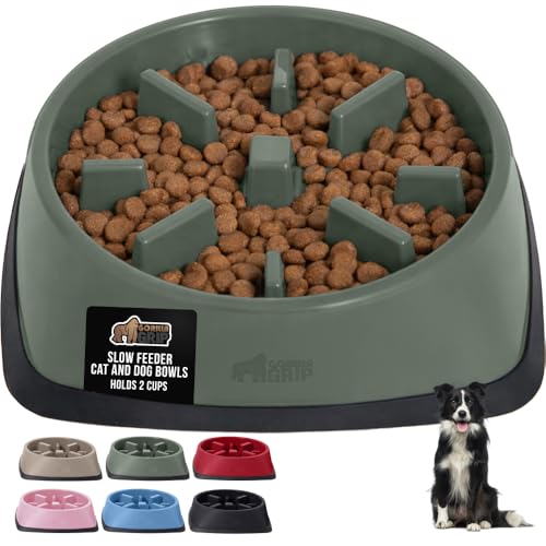 GORILLA GRIP® Patented BPA Free Slow Feeder Dog Bowls, Interactive Puzzle Toy for Dogs and Cats Food Training Enrichment, Keeps Pets Busy and Prevents Puppy Overeating, All Breeds, 2 Cup, Sage Green - color: Sage, size: 2 Cup