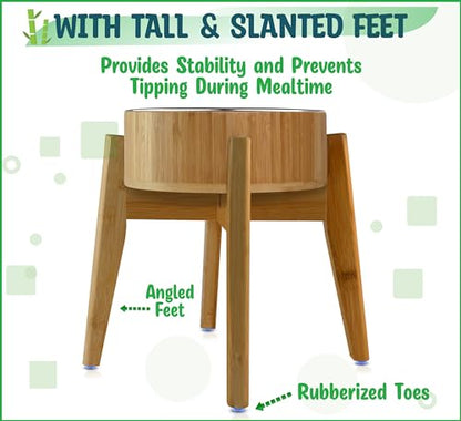 Elevated Dog Bowls for Large Breed - (15-Inch High) Raised Food/Water Bowl with Stand - Bamboo-Steel, Dry/Wet Food Suitable - color: Bamboo-N15, size: Height: 15" Bowl: 9.5"