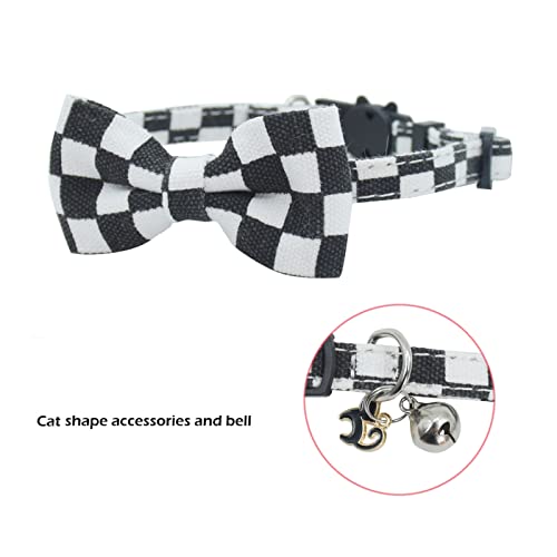 Bowtie Cat Collars Breakaway with Bell, Adjustable Cute Kitty Collars Safety Buckle Kitten Collar for Cat Puppy 7.5-11in (Black Plaid) - color: Black Plaid