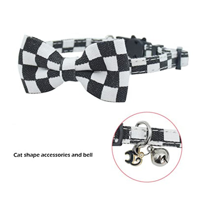 Bowtie Cat Collars Breakaway with Bell, Adjustable Cute Kitty Collars Safety Buckle Kitten Collar for Cat Puppy 7.5-11in (Black Plaid) - color: Black Plaid