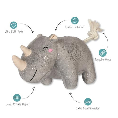 Fringe Studio Plush Dog Toy with Rope, Rhino You Want ME?, Pet Shop Collection (314594) - color: Rhino You Want Me?