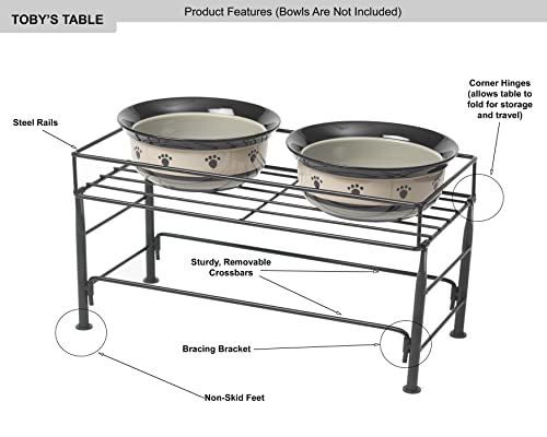 PetRageous 81031 Tobys Set The Table Steel Frame Dog Feeder, 7-Inch Tall by 18-Inch Long and 8.5-Inch Wide, Holds Two 8-Inch Diameter Bowls, for Medium Dogs And Cats, Black - size: 7-Inch Height