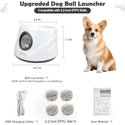MEKAPLE Automatic Dog Ball Launcher, Upgraded Interactive Dogs Balls Thrower for Small Dogs, Distance Adjustable Mental Stimulating Dog Toys with 4 Durable Etpu Balls 2.2 Inch (Silver Grey) - color: Silver Grey
