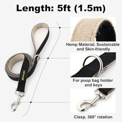 Plutus Pet Cotton Hemp Dog Collar and Leash Set, Adjustable Collar for Small, Medium, and Large Dogs, Heavy Duty and Soft on Skin, Black, XS - color: Black, size: X-Small