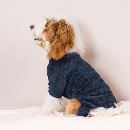 Fitwarm Dog Fuzzy Velvet Pajamas, Dog Winter Clothes for Small Dogs Boy Girl, Pet Jumpsuit, Doggy Apparel, Navy Blue, Large - color: Blue, size: Large