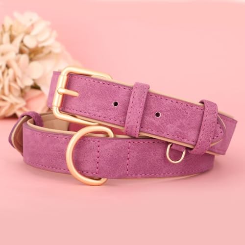 Didog Soft Padded PU Leather Dog Collar, Adjustable Dog Collars for Medium Dogs with Durable Metal Buckle and D Ring,Hot Pink,L - color: Hot pink, size: L: Fit Neck 13-17"(22-44lbs)