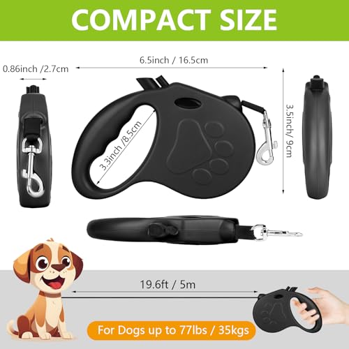 Retractable Dog Leash, 16ft Dog Walking Leash for Small Dogs up to 77lbs, Non-Slip Handle - Black - color: Black