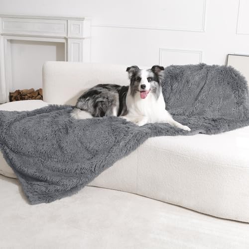 gogobunny Waterproof Dog Blanket for Couch & Furniture Protection - Super Soft Reversible Throw for Large Dogs & Cats, Calming Washable Fur & Sherpa Pet Blanket (33x77 Inch, Light Grey) - color: Light Grey, size: 33x77 Inch (Pack of 1)