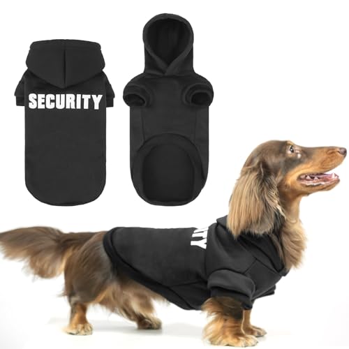 BINGPET Security Dog Hoodies Dachshund Sweater Cold Weather Dog Coats Soft Brushed Fleece Pet Clothes Hooded Sweatshirt for Dog Cat - color: #1 Black(Security), size: Large (Dachshund Recommend)