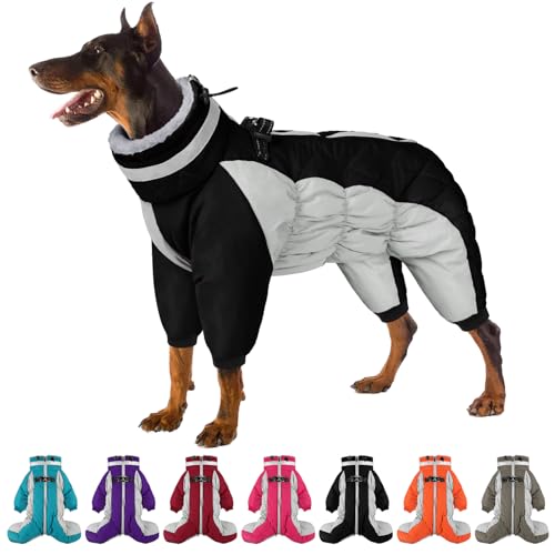 Full Body Dog Coat - Warm Fleece Jacket for Small Dogs, Turtleneck Winter Coats with Harness, Reflective Dog Snowsuit Windproof Puffer Jackets with Legs for Pug, Jack Russel, Black S - color: Black, size: Small