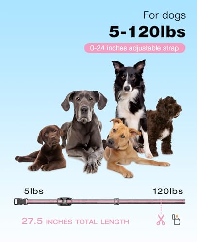 Bousnic Dog Shock Collar - 3300Ft Dog Training Collar with Remote for 5-120lbs Small Medium Large Dogs Rechargeable Waterproof e Collar with Beep (1-8), Vibration(1-16), Safe Shock(1-99) (LightPink) - color: Pink