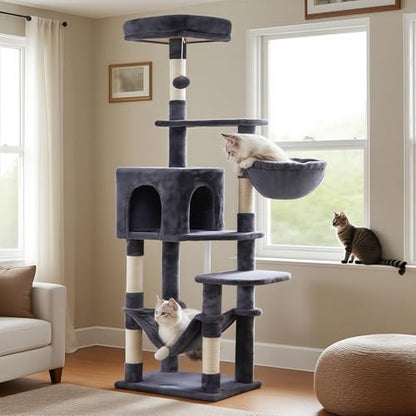 Hey-brother Cat Tree with Large Hammock, Multi-Level Cat Tower for Indoor Cats, Cat Condo with Sisal-Covered Scratching Posts and Top Perch, Smoky Gray MPJ050G - color: Smoky Gray