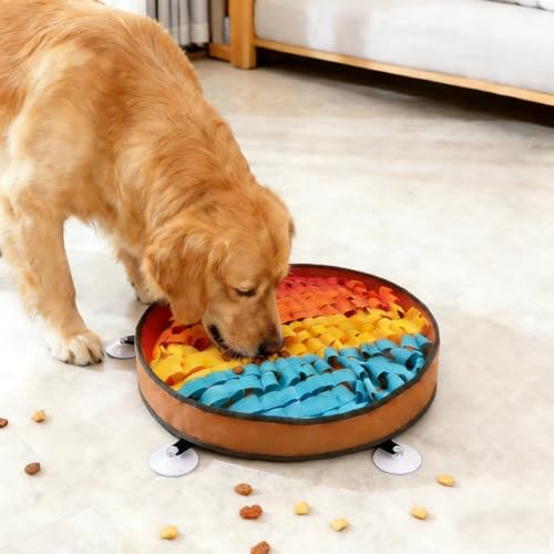 Snuffle Mat for Dogs Large Breed - 20 Inch Round Dog Sniffing Mat with 3 Suction Cups & Non-Slip Base, Slow Feeder Puzzle Toy for Mental Stimulation, Anxiety Relief, Durable Machine Washable (Rainbow) - color: Rainbow