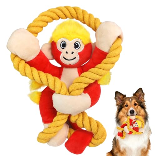 Squeaky Dog Toys: Large Dog Chew Toy- Interactive Tough Tug of War Toy with Rope for Small/Meduim/Large Breeds - Puppy Toy for Teething Training - color: Bright Red