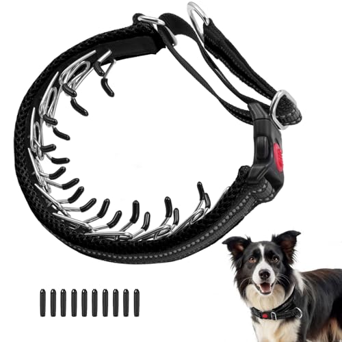Martingale No Pull Dog Collar for Large Medium Small Dogs, Heavy Duty Nylon Adjustable Reflective Anti Pull Slip Collar with Buckle for Training Walking Hunting L Black - color: Black, size: L (19"-26" Neck, 1.5" Wide)