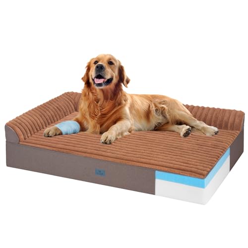 Veehoo Orthopedic Dog Bed for Large Senior Dogs, 7 Inch Thick XL Memory Foam Dog Bed with L Shaped Bolsters, Orthopedic Pet Couch with Waterproof Liner & Removable Washable Cover, 48"x30"x7" - color: Brown, size: 48"L x 30"W x 7"Th