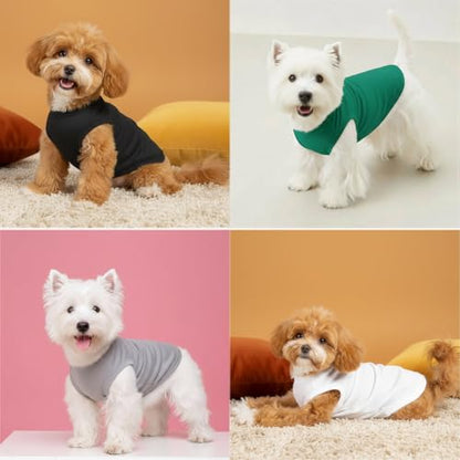 Chol&Vivi Dog Shirts, 4pcs Soft Cotton T-Shirt Clothes, Blank Hoodie/Sweatshirt, XS (14' Chest), Black, Grey, White, Dark Green - color: Black, Grey, White, Dark Green, size: XS (13" Chest)