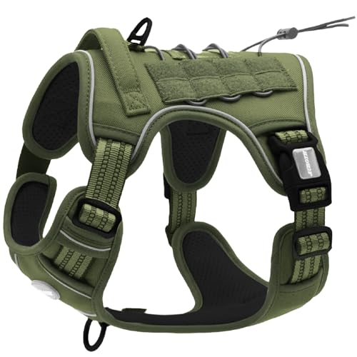 AUROTH Tactical Dog Harness for Large Dogs No Pull Adjustable Pet Harness Reflective K9 Working Training Easy Control Pet Vest Military Service Dog Harnesses - color: Green - Deep Enrich, size: S(Neck:14-21",Chest:20-31"),18-35 lbs