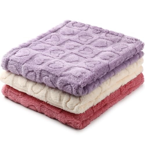 Tegeme 3 Pcs Small Dog Blanket 280 GSM Washable Pet Bed Cover Soft Fluffy Puppy Blanket 3D Textured Heart Checkered Pattern Fleece Soft Cat Plush Pet Throws for Kitten Doggy(Classic Colors,30"×40") - color: Classic Colors, size: 30"×40"