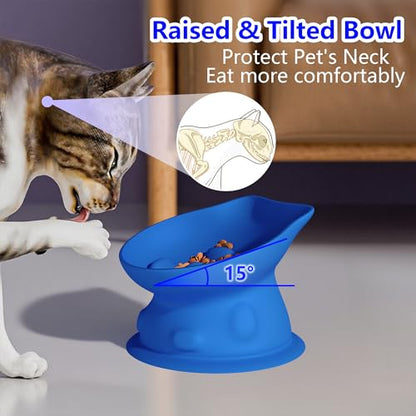 Slow Feed Cat Bowl, Elevated Cat Food Dish with Tilted Design, Dual-Use for Dry and Wet Food, Anti-Vomit, Anti-Choking, Easy to Clean - color: Blue, size: Big