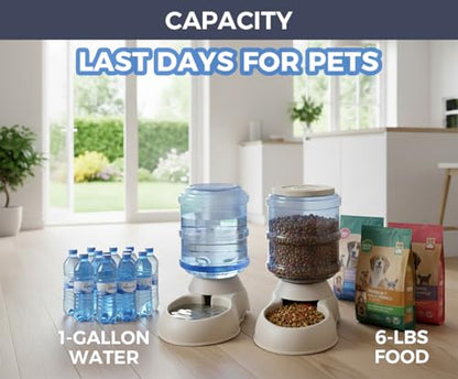 Pet Feeding Solution Automatic Cat & Dog Cafe Feeder and Water Dispenser in Set with Food Scoop - Ito Rocky 6-Meal Automatic Food Dispenser for Small/Middle Puppy and Kitten - color: Grey Feeder and Water Dispender