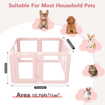DIY Clear Acrylic Dog Playpen Indoor, Transparent Easy Cleansing Puppy Fence with Suction Cup, Easy-Assemble Indoor Whelping Crate for Small Puppies (23.6" H, 8PCS), Pink - color: Pink, style: 8PCS