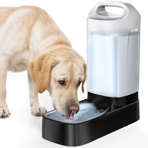 Automatic Dog Water Bowl Dispenser - 2.4 Gallon Stainless Steel Gravity Pet Water Feeder with Ergonomic Handle Design Anti Splash Drinking Bowl Without Filter Easy to Clean Multi Pet Use - color: A:Water Dispener No Filter
