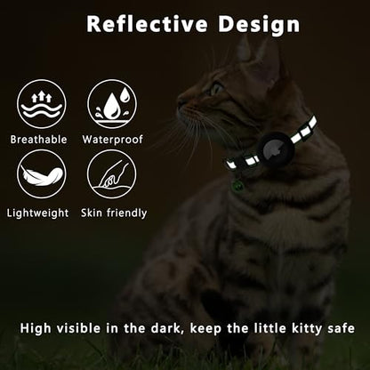 Seyezo Breakaway Airtag Cat Collar, Reflective Cat Collar with Air Tag Holder, Kitten Collar with Bell for Boys Girls Cats, GPS Tracker for Cats 0.4’’ Width Adjustable Safe Kitty Collar, Light Green