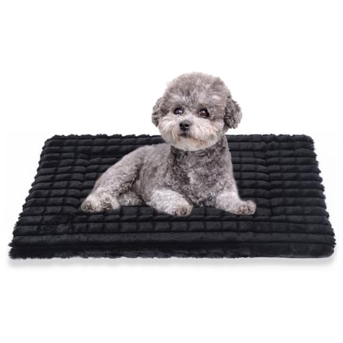 Dog Bed Washable Crate Mattress,Anti-Slip Memory Foam Soft Warm Pet Cushion for Small Medium Dogs, Calming Fluffy Sleeping Kennel Pad XH082 (39''x28'',Black) - color: Black, size: 39''x28''